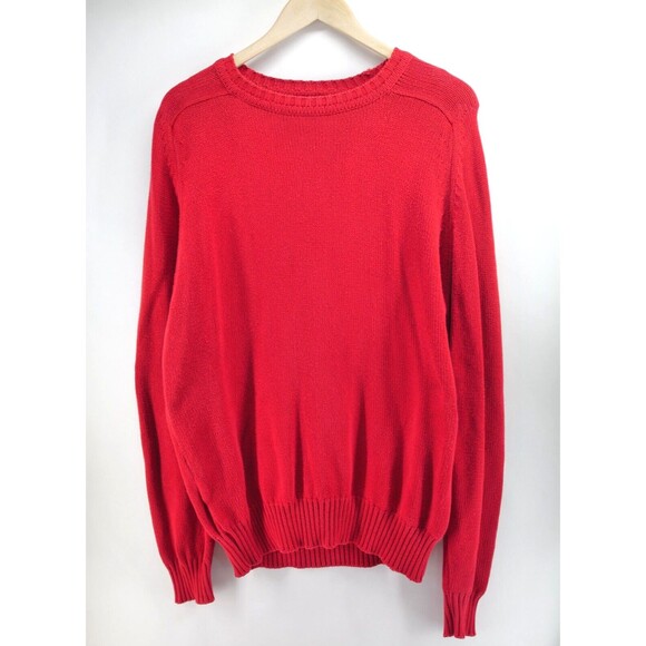 Vintage Lands End Sweater Mens Large Red Knit Long Sleeve Sweatshirt Made in USA - Picture 1 of 7